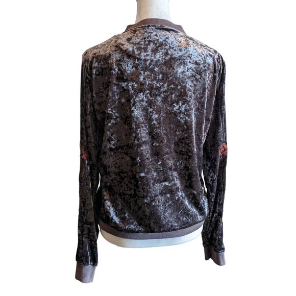 Hidden Alley Crushed Velvet Embroidered Zip Up Bomber Size Small - Picture 3 of 4